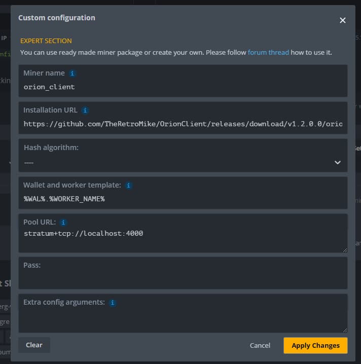 HiveOS Flightsheet Settings 1